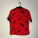 Red and Navy Blue Floral Collared Short Sleeve‎ Blouse Funky Festival Top Size 8 Photo 1