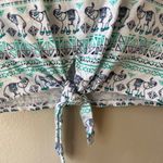 Talbots Sz XS Short Sleeve Blouse Pullover Blue Elephants Knot Tie Front Shirt Photo 2