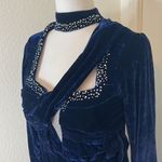 Velvet Rhinestone Cutout Maxi Dress | Navy Blue Long Sleeve Formal Gown Size S Photo 3