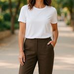 Eileen Fisher Womens Minimalist Linen Trousers Pants M Petite Brown Photo 0