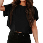 NWT UNCLECAT Womens Black Cropped Crew Neck Basic Tee XS Photo 0