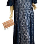 VINTAGE 1990'S DAWN JOY NAVY BLUE LACE SHEER CORSET BACK DRESS (26) Photo 0