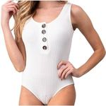Heart & Hips  FRONT BUTTON DETAIL RIBBED BODYSUIT White Medium Photo 0