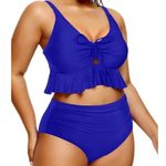 Daci Women Two Piece Swimsuit High Waisted Bikini Set Ruffle (255) Blue Size M Photo 4