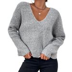 True Craft  medium sweater v-neck pullover long drop shoulder sleeves light grey Photo 0