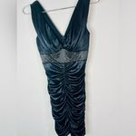 Pompous Girly Black Satin Ruched Bodycon Mini Dress Sz Small Embellished Waist Photo 2