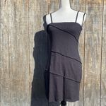 New Elegant Black Exposed Stitching Layered Square Neck Spaghetti Strap Dress L Gray Size L Photo 1