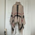 None Turtleneck Tan Plaid Shaggy Tassel Poncho Cape One Size Photo 1