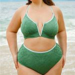 Berlook Dark Green Jacquard V Notch Plus Size Bikini Top
& Bottom Photo 3