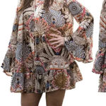 Umgee  Boho Bell Sleeve Ruffle Mini‎ Shift Dress Size Medium Hippie Loose Flowy Photo 0