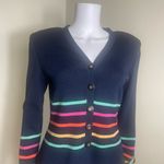 St. John  knit  Navy Cardigan  sweater  jacket with Multicolor Stripes Photo 5