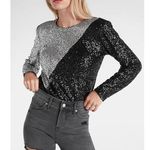 EXPRESS New Color Block Sequin Strong Shoulder Thong Bodysuit - X-Small Photo 0