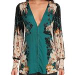 Free People NEW Womens Green Mikayla Print Long Sleeve Deep V Neck Tunic Medium Photo 1