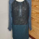 Rebecca Taylor Blue Black Lace Tweed Silk Quarter Zip Long Sleeve Mini Dress 2 Photo 0