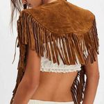 POL Western Camel Brown Faux Suede Fringe Collar Vest New Cowgirl Costume Halloween Photo 0