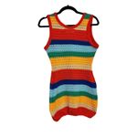 Do My Self Crochet Mini Dress Rainbow Sleeveless Knit Cover Up Festival Party Size L Photo 1