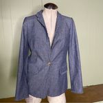J.Crew  Regent Blazer Jacket Chambray Denim Ruffles‎ Academia Career Office Sz 0 Photo 1