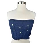 Boutique Paige Knit Floral Crop Tube Top in Blue Photo 1