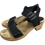 No.6 Black Leather Clog Sandals Wooden Platform Ankle Strap Size 38 US 7.5 Photo 0