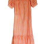 Emory park Orange White Gingham Puff Sleeve Midi Tie Waist Dress Size Small Photo 1