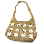 Woven Tan Crochet Floral Olefin Cotton Summer Shoulder Bag Purse Photo 0