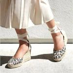 Margaux Espadrille Pique Animal Print Wedge Sandal Leopard Lace Up SZ 9 Tan Photo 0