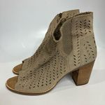 Toms  Majorca tan perforated suede heels peep toe block heels women’s size 9 Photo 0