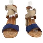 Lucky Brand Sundo Ankle Strap Block Heels 10 Blue Tan New Photo 8