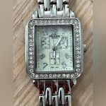 Côte d’Azur Ladies Watch Crystal Embellishments Square Pearl Dial Metal Bracelet Silver Photo 0