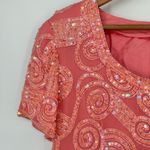 Oleg Cassini Black Tie Peachy Pink Sequin Beaded Mini Dress Embellished size 12 Photo 2