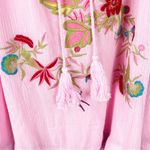 CALESSA Pink Embroidered Lace Hem Front Tassel Tie Long Sleeve Tunic Top Medium Photo 9
