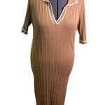 Madison + Hudson Knit Polo Maxi Dress Tan White 3X Photo 0