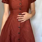 Orange Ribbed Puffy Sleeve Dress Photo 2