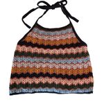 American Eagle  Crochet Knit Crop Halter Top Womens Lg Tie Neck Multi Lined Frnt Photo 1