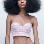 ZARA NWT  Tweed Bustier Crop Top Bloggers Favorite Pink Purple Plaid Size Small Photo 0