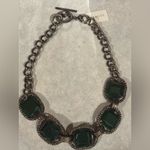 Talbots Green Faceted Emerald Cut Statement Necklace Texture Chain 21"L NWT Photo 2