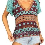 Vintage Y2K Crochet Top Moda International Victoria Secret Western Festival XS Blue Photo 0