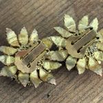 Vintage 50s Miriam Haskell Amber Rhinestone Gold Leaf Clip On Earrings Signed Photo 3