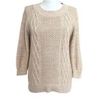 L.L.Bean Womens Beige Neutral 3/4 Sleeve Fisherman Cable Sweater Size XS Photo 1