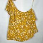 Madewell Silk One-Shoulder Ruffle Top in Yellow Assam Floral S Photo 4