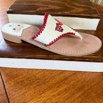 Jack Rogers  Rare Red and White London Theme Thong Embroidered Sandals Size 9 Photo 1