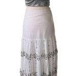 Sharagano  Classic White Cotton Sequined Maxi Skirt Photo 1