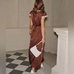 Rihoas Brown Satin V Neck Lace Maxi Dress Size XL Photo 5