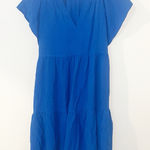 Calvin Klein knee length blue pop over v neck ruffle tiered textured dress Photo 0