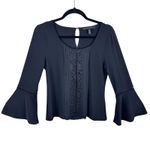 White House | Black Market Black Long Bell Sleeve Lace Pleated Blouse Size SP Photo 0