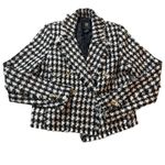 House of Harlow 1960 Houndstooth‎ Tweed Double Breast Cropped Blazer Jacket Wool Black Photo 1