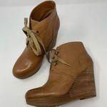 Lucky Brand Tan Cognac Norice Leather Wedge Ankle Lace Up Booties 7 1/2 Photo 0