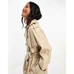 ASOS DESIGN Tan Faux Leather Trench Coat Size 12 Long Preppy Chic Minimalist Photo 7