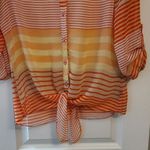 BCX πππBOGOHO πππβTie Front Sheer Button Down Blouse Photo 3