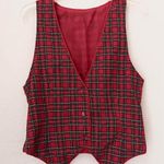 90s Whimsygoth Red green black plaid tartan vest schoolgirl preppy office siren core, tie back #grunge #y2k #goth #retro #boho Photo 0